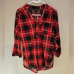 Justify Women's Red and Black Plaid Button Down Shirt